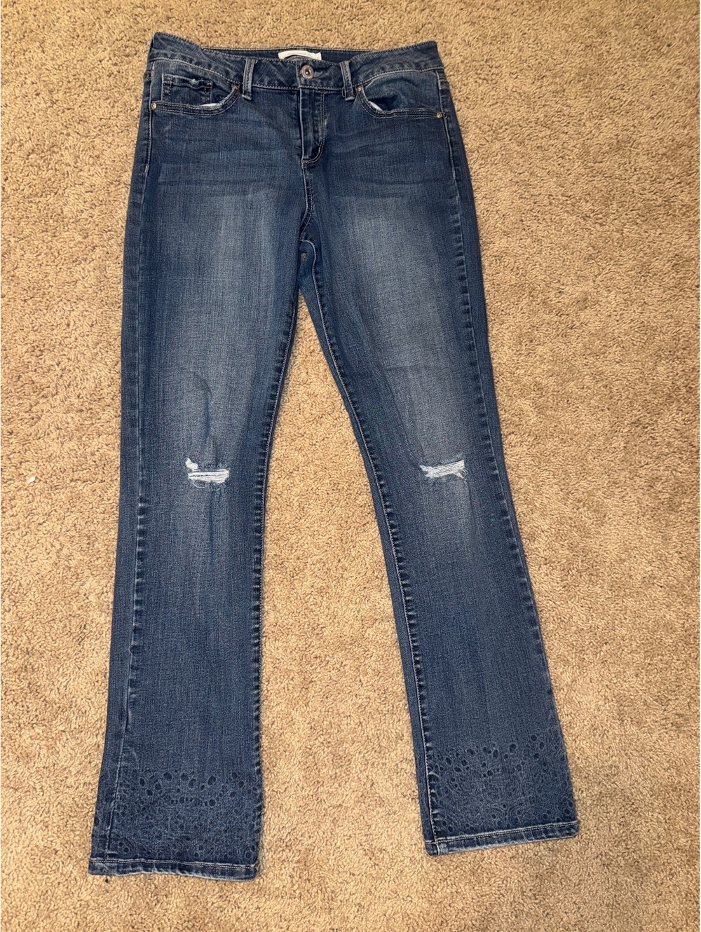 Jessica Simpson Blue Distressed Jeans with Paisley Cuff Detail Size 29